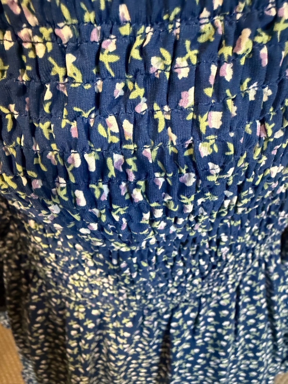 Blue Floral Smocked Dress | Size Large - Picture 3 of 5